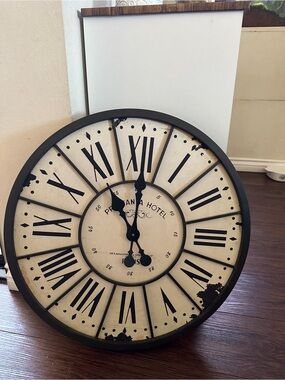 Large Round Black and Cream Wall Clock with Roman Numerals